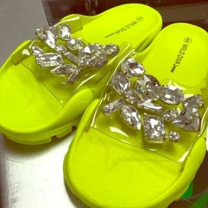 Lime Jewel Studded Slides